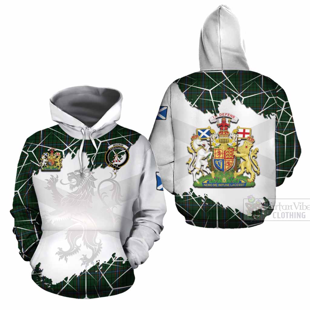 MacRae (McRae) Tartan Cotton Hoodie with Family Crest and Lion Rampant Grunge Style