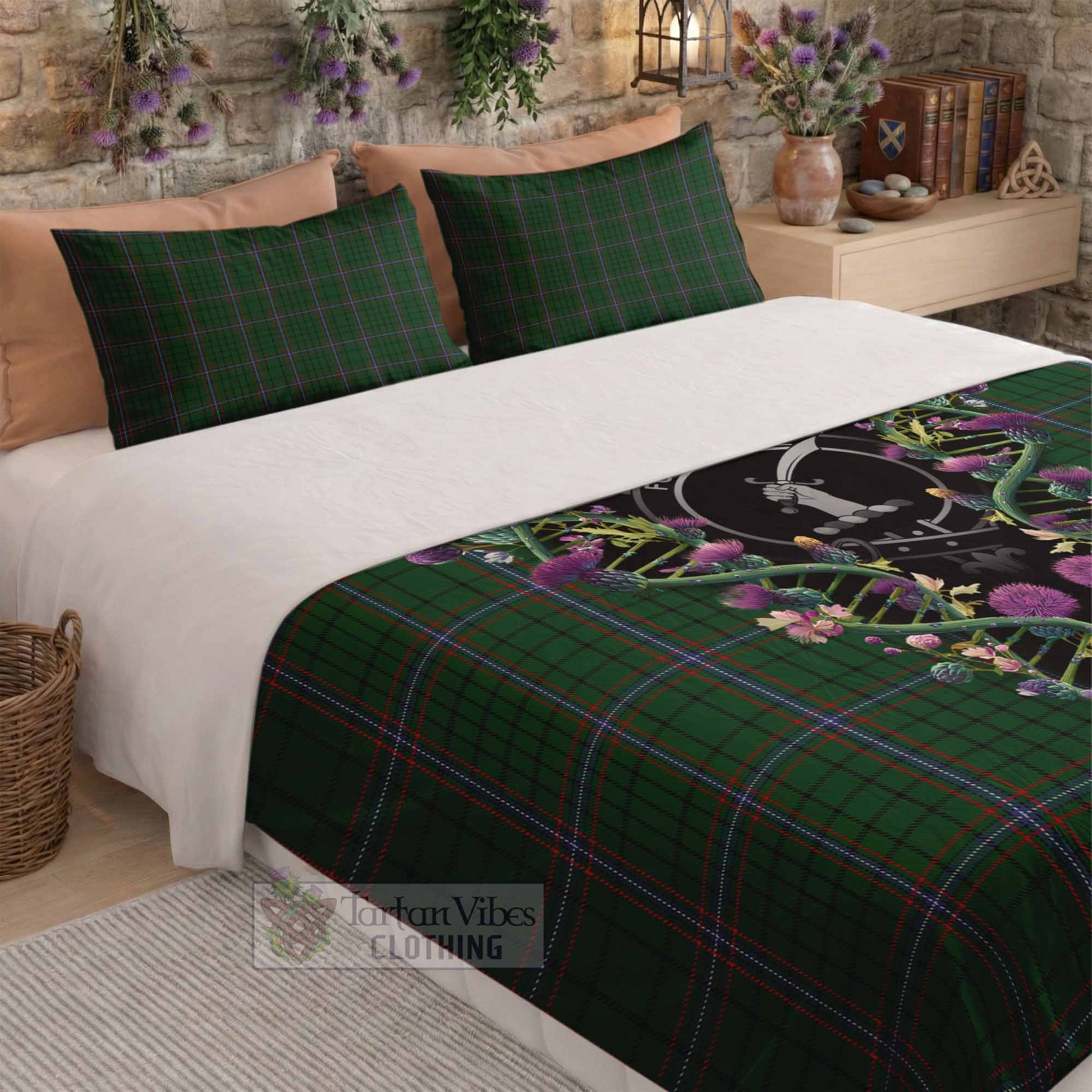 MacRae (McRae) Tartan Crest Bedding Set Scottish Heritage Thistle DNA