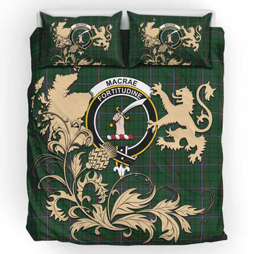 MacRae (McRae) Tartan Crest Bedding Set with Scottish Iconic Symbols 