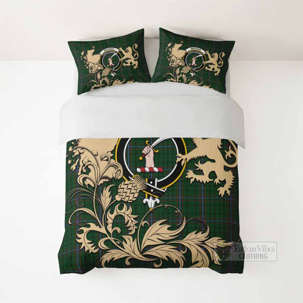 MacRae (McRae) Tartan Crest Bedding Set with Scottish Iconic Symbols 