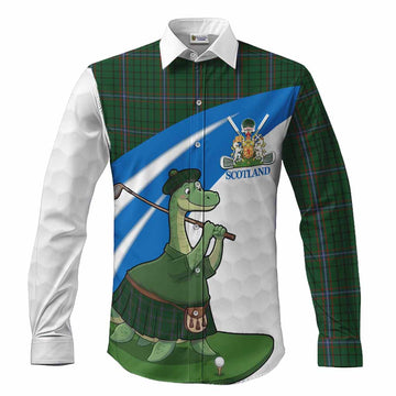 MacRae (McRae) Tartan Crest Golf Nessie Long Sleeve Button Shirts Loch Ness Monster Sporty Style
