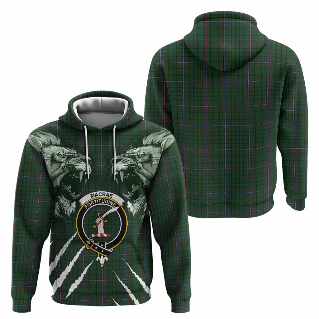 MacRae (McRae) Tartan Crest Hoodie Ferocious Lion Style