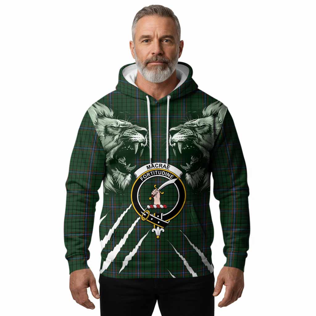 MacRae (McRae) Tartan Crest Hoodie Ferocious Lion Style