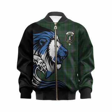 MacRae (McRae) Tartan Crest Kid Bomber Jacket Scottish Golden Lions Wave Flow