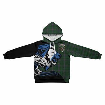 MacRae (McRae) Tartan Crest Kid Hoodie Scottish Golden Lions Wave Flow