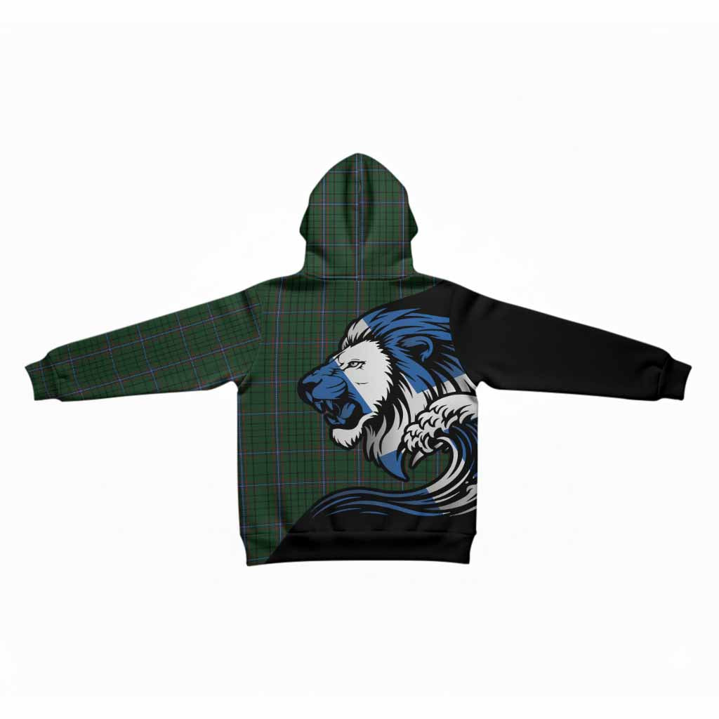 MacRae (McRae) Tartan Crest Kid Hoodie Scottish Golden Lions Wave Flow