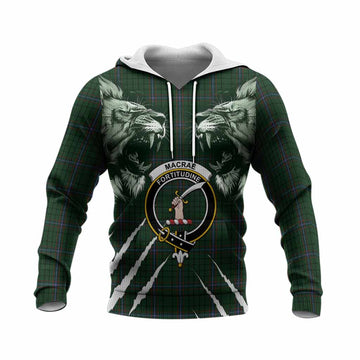 MacRae (McRae) Tartan Crest Knitted Hoodie Ferocious Lion Style