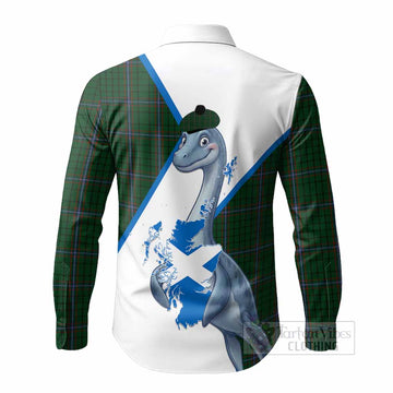 MacRae (McRae) Tartan Crest Loch Ness Monster Long Sleeve Button Shirts Nessie Scottish Map Tha Gradh Agam Air Alba