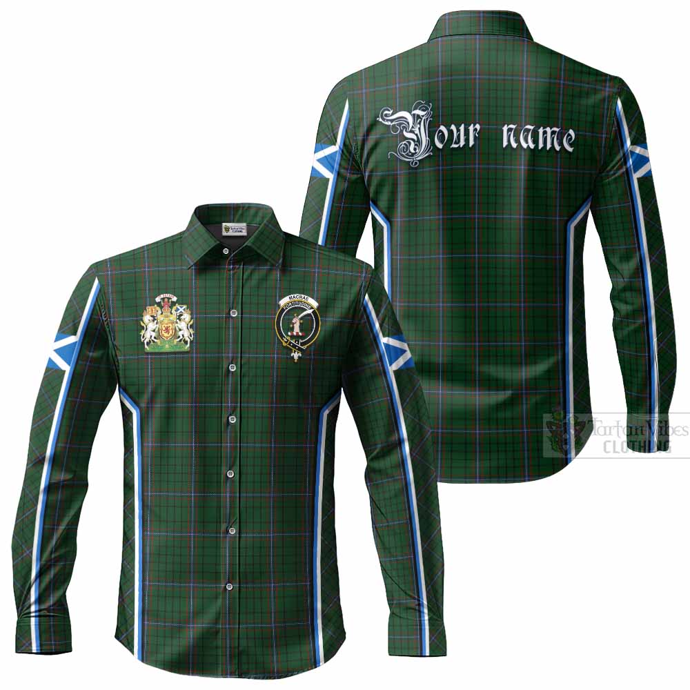 MacRae (McRae) Tartan Crest Long Sleeve Button Shirts Scotland Coat of Arm Flag Style - Tartan Vibes Clothing