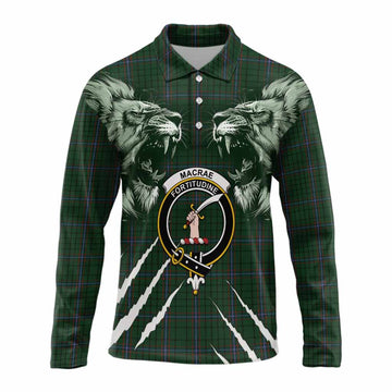 MacRae (McRae) Tartan Crest Long Sleeve Polo Shirt Ferocious Lion Style