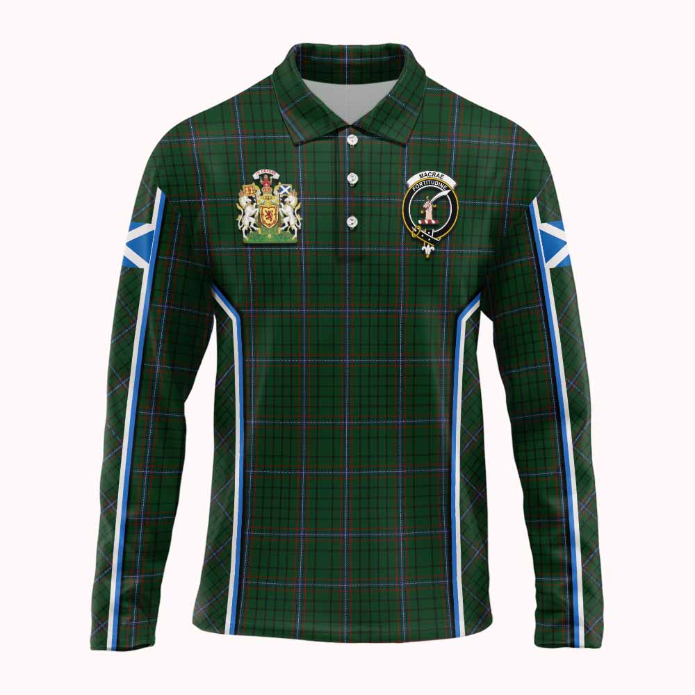 MacRae (McRae) Tartan Crest Long Sleeve Polo Shirt Scotland Coat of Arm Flag Style - Tartan Vibes Clothing