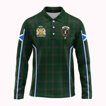 MacRae (McRae) Tartan Crest Long Sleeve Polo Shirt Scotland Coat of Arm Flag Style