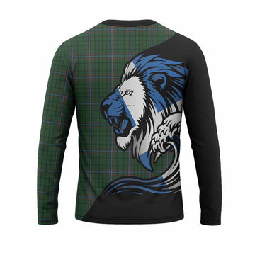 MacRae (McRae) Tartan Crest Long Sleeve T-Shirt Scottish Golden Lions Wave Flow