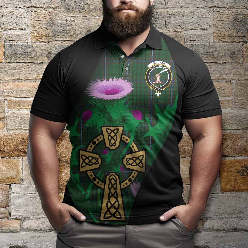 MacRae (McRae) Tartan Crest Polo Shirt Celtic Cross Thistle Flowers