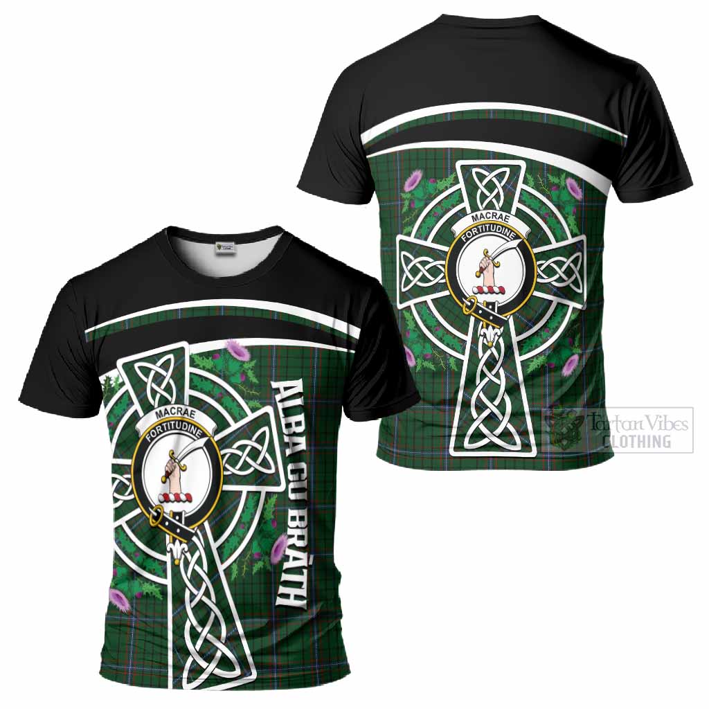 MacRae (McRae) Tartan Crest T-Shirt Scottish Thistle Celtic Cross Alba Gu Brath