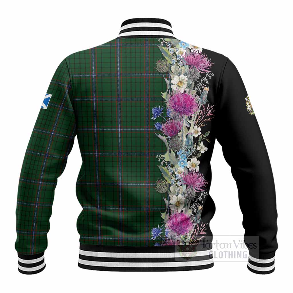 MacRae (McRae) Tartan Crest Thistle Floral Baseball Jacket - Tartan Vibes Clothing