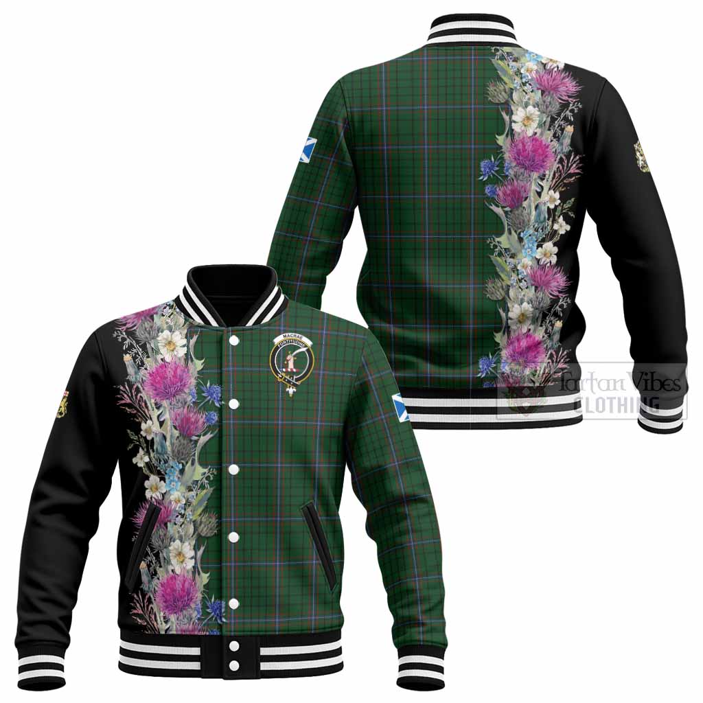 MacRae (McRae) Tartan Crest Thistle Floral Baseball Jacket - Tartan Vibes Clothing