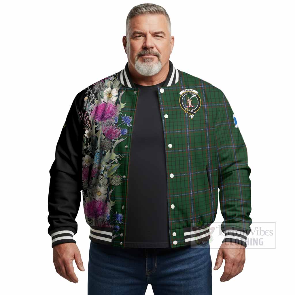 MacRae (McRae) Tartan Crest Thistle Floral Baseball Jacket - Tartan Vibes Clothing