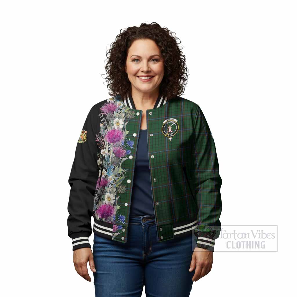 MacRae (McRae) Tartan Crest Thistle Floral Baseball Jacket - Tartan Vibes Clothing