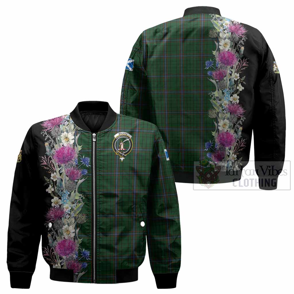 MacRae (McRae) Tartan Crest Thistle Floral Bomber Jacket - Tartan Vibes Clothing