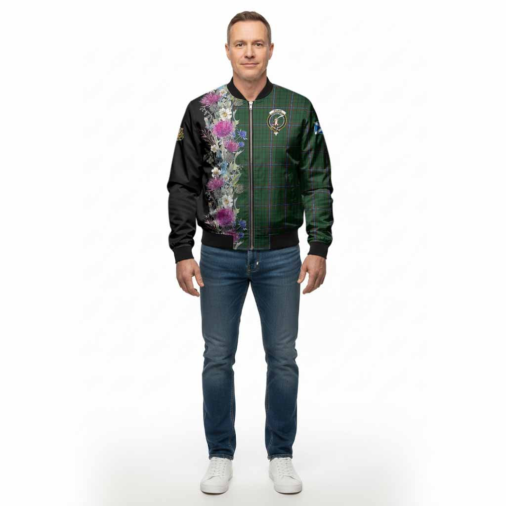MacRae (McRae) Tartan Crest Thistle Floral Bomber Jacket - Tartan Vibes Clothing