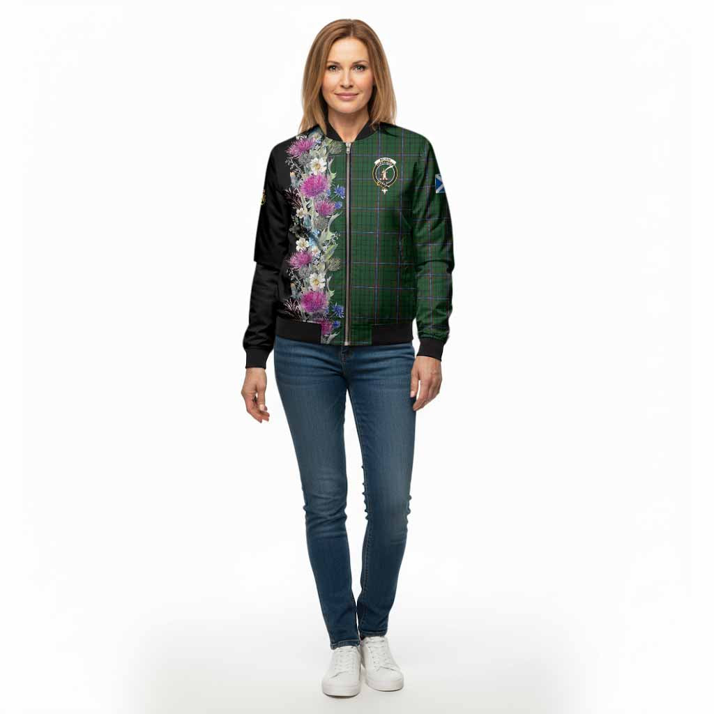 MacRae (McRae) Tartan Crest Thistle Floral Bomber Jacket - Tartan Vibes Clothing