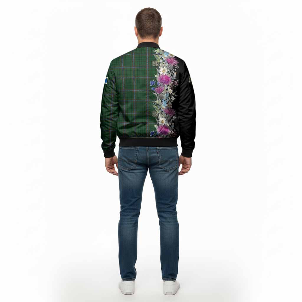 MacRae (McRae) Tartan Crest Thistle Floral Bomber Jacket - Tartan Vibes Clothing