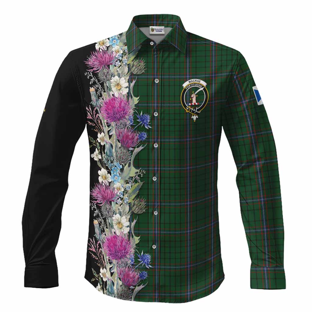 MacRae (McRae) Tartan Crest Thistle Floral Long Sleeve Button Shirts Men's Shirt S - Tartan Vibes Clothing