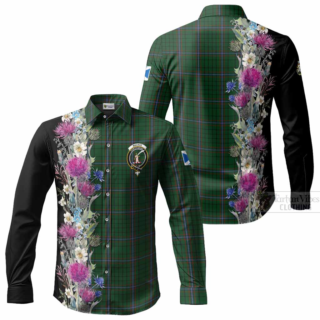 MacRae (McRae) Tartan Crest Thistle Floral Long Sleeve Button Shirts Men's Shirt - Tartan Vibes Clothing