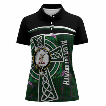 MacRae (McRae) Tartan Crest Women Polo Shirt Scottish Thistle Celtic Cross Alba Gu Brath