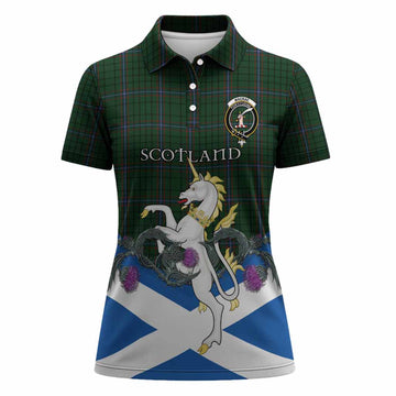 MacRae (McRae) Tartan Crest Women Polo Shirt Scottish Unicorn With Thistle