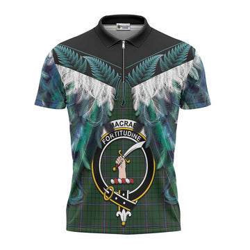 MacRae (McRae) Tartan Crest Zipper Polo Shirt New Zealand Maori Korowai Cloak