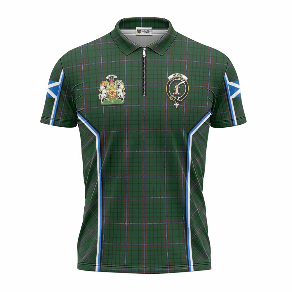 MacRae (McRae) Tartan Crest Zipper Polo Shirt Scotland Coat of Arm Flag Style - Tartan Vibes Clothing