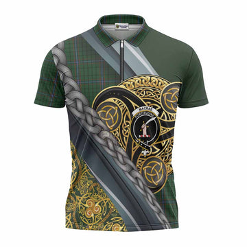 MacRae (McRae) Tartan Crest Zipper Polo Shirt Scottish Triskele Celtic