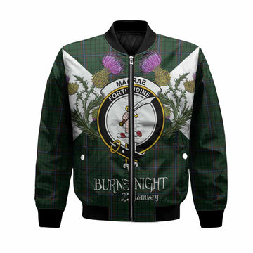 MacRae (McRae) Tartan Family Crest Bomber Jacket Scottish Burns Night Thistle Floral