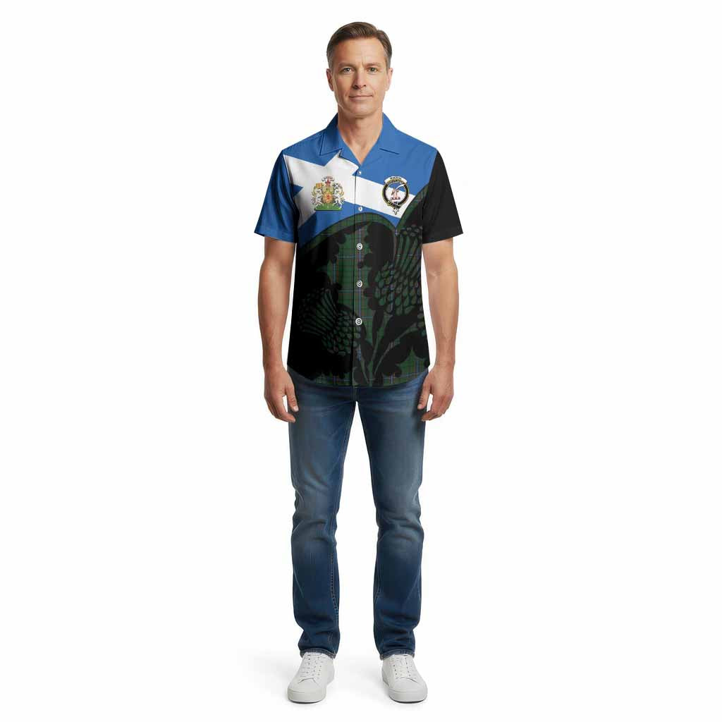 MacRae (McRae) Tartan Family Crest Cotton Hawaiian Shirt Scotland Thistle Floral Flag Style
