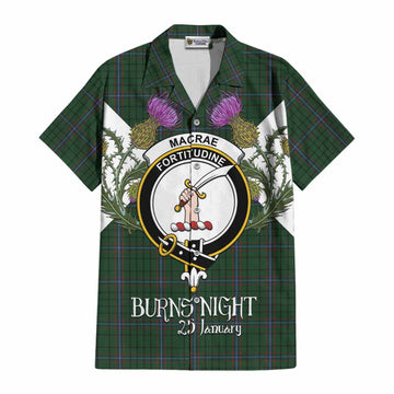 MacRae (McRae) Tartan Family Crest Cotton Hawaiian Shirt Scottish Burns Night Thistle Floral