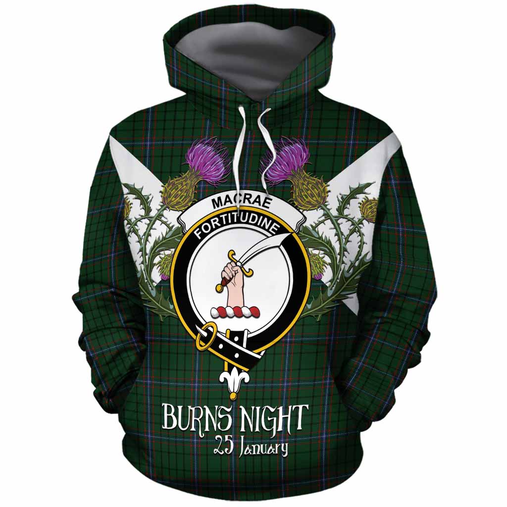 MacRae (McRae) Tartan Family Crest Cotton Hoodie Scottish Burns Night Thistle Floral