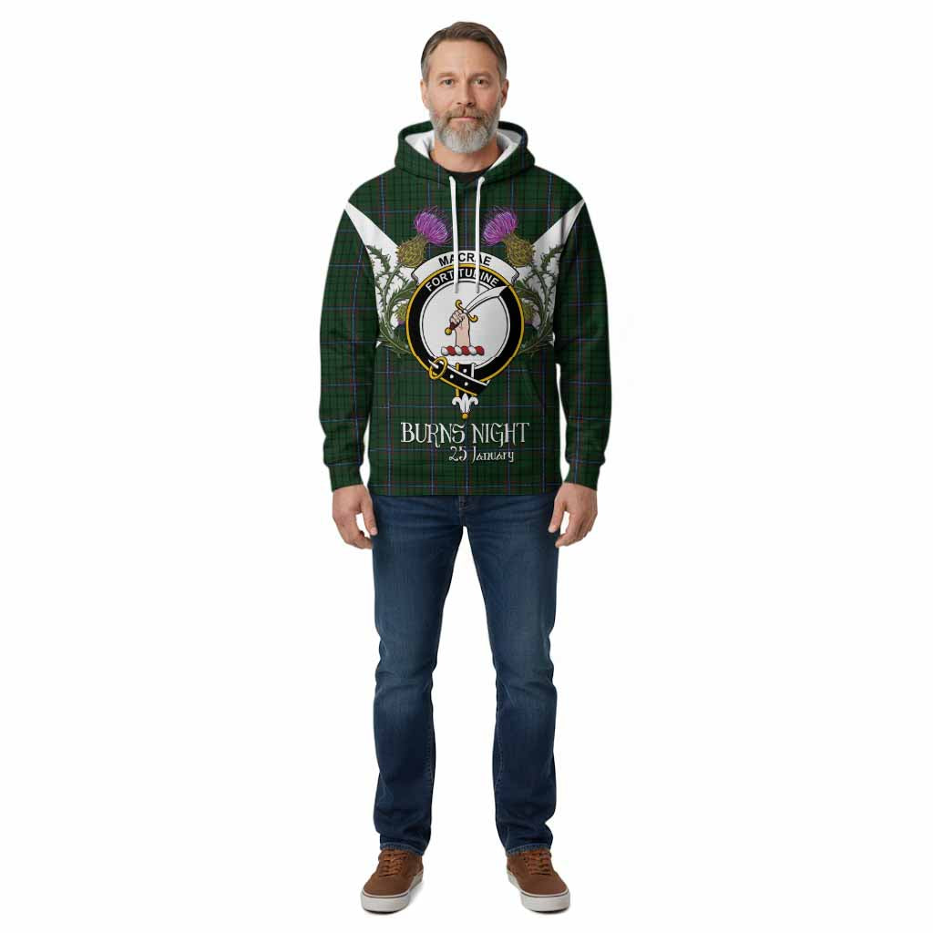 MacRae (McRae) Tartan Family Crest Cotton Hoodie Scottish Burns Night Thistle Floral