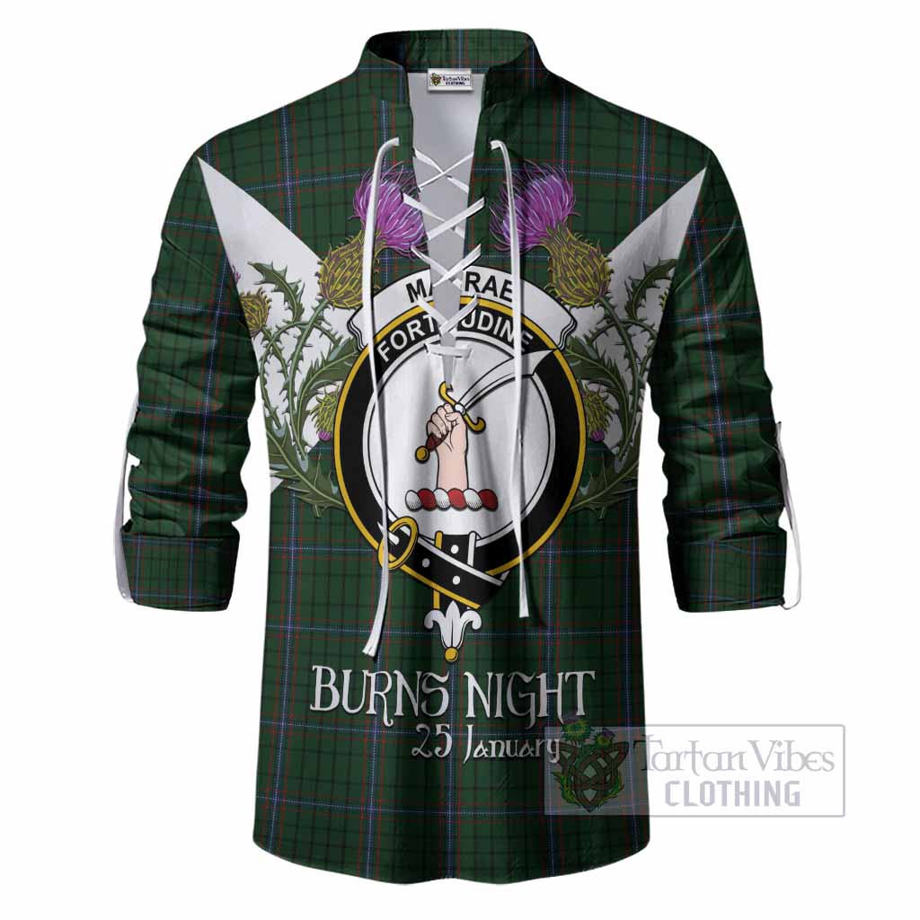 MacRae (McRae) Tartan Family Crest Ghillie Shirt Scottish Burns Night Thistle Floral