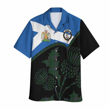 MacRae (McRae) Tartan Family Crest Hawaiian Shirt Scotland Thistle Floral Flag Style