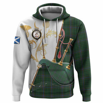 MacRae (McRae) Tartan Family Crest Hoodie Bagpipes with Scottish Thistle