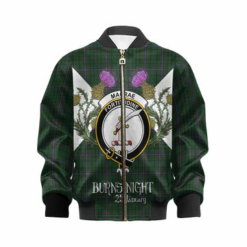 MacRae (McRae) Tartan Family Crest Kid Bomber Jacket Scottish Burns Night Thistle Floral