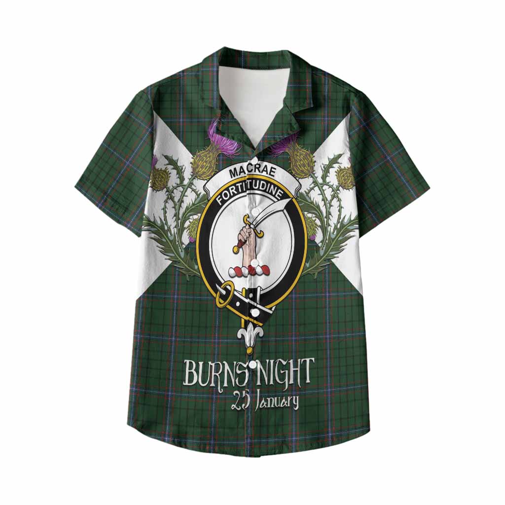 MacRae (McRae) Tartan Family Crest Kid Hawaiian Shirt Scottish Burns Night Thistle Floral