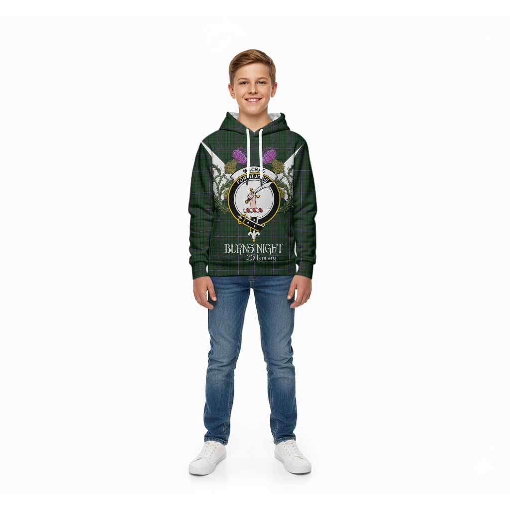 MacRae (McRae) Tartan Family Crest Kid Hoodie Scottish Burns Night Thistle Floral