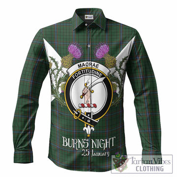 MacRae (McRae) Tartan Family Crest Long Sleeve Button Shirts Scottish Burns Night Thistle Floral