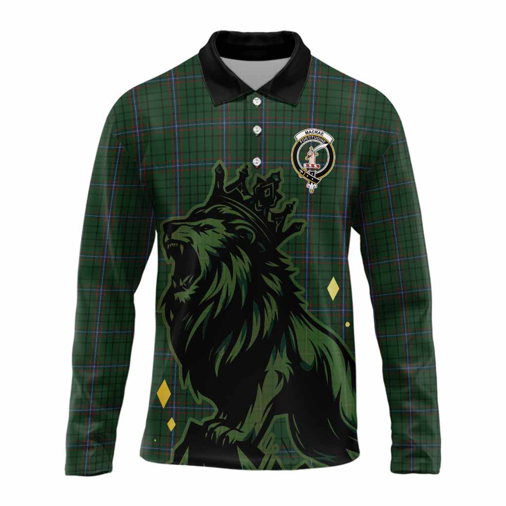 MacRae (McRae) Tartan Family Crest Long Sleeve Polo Shirt Crowned Lion Roaring