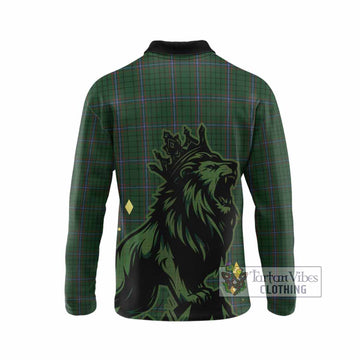 MacRae (McRae) Tartan Family Crest Long Sleeve Polo Shirt Crowned Lion Roaring
