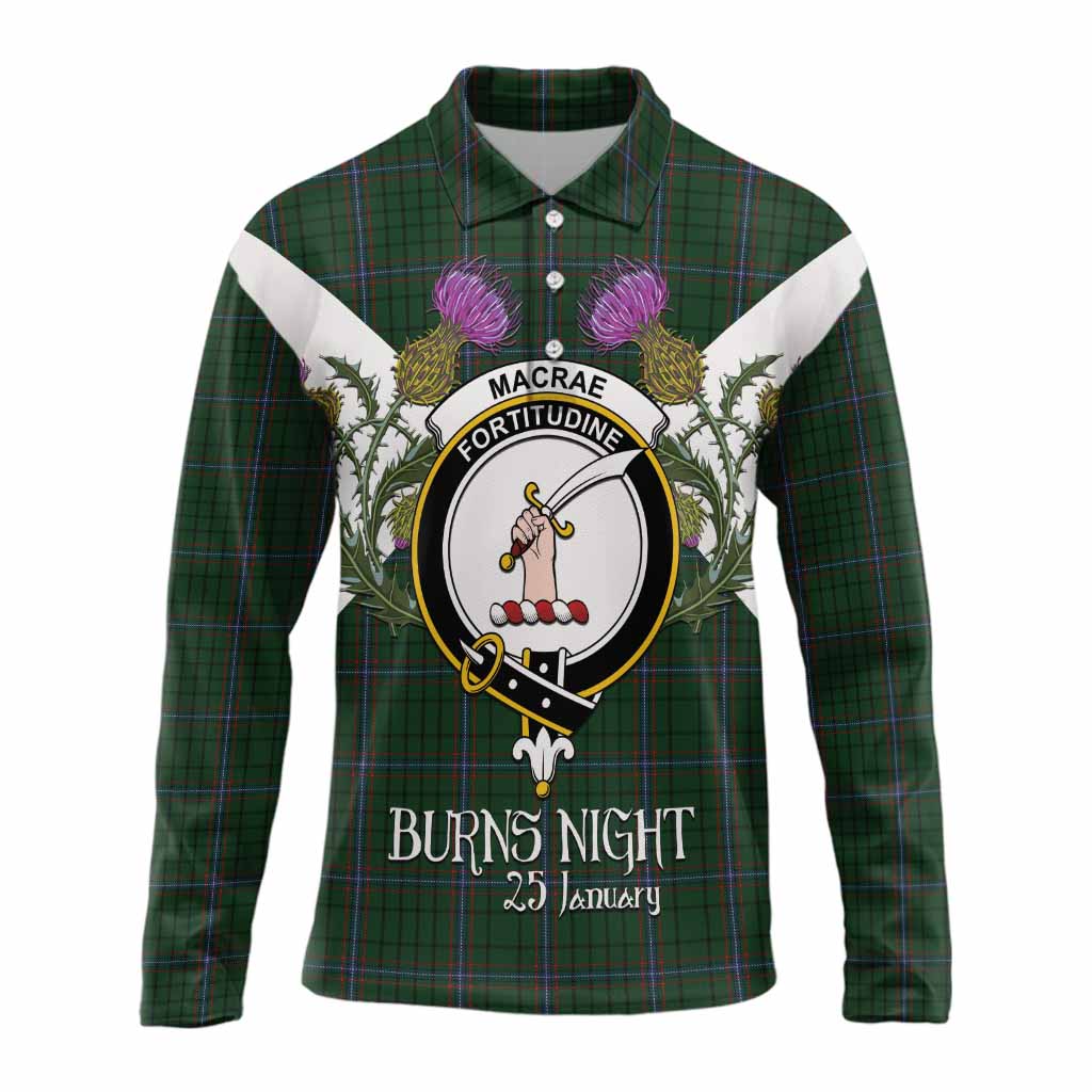 MacRae (McRae) Tartan Family Crest Long Sleeve Polo Shirt Scottish Burns Night Thistle Floral