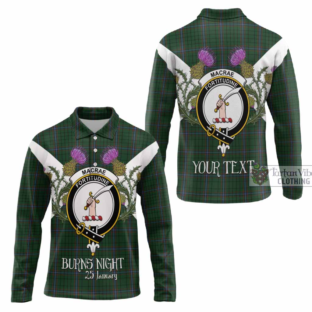 MacRae (McRae) Tartan Family Crest Long Sleeve Polo Shirt Scottish Burns Night Thistle Floral